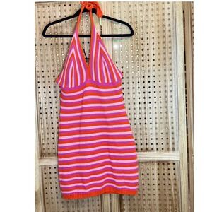 Stitch & Pine Knit Halter‎ Dress Sleeveless Orange Pink Striped XL